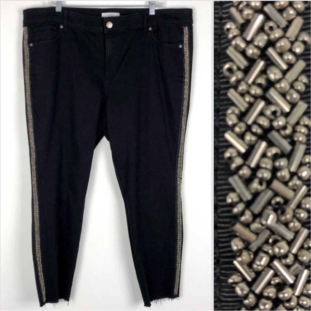Ann Taylor Loft Plus Beaded Black Modern Skinny Jeans Raw Cut Hem